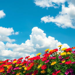 A stunning and colorful representation of a bright blue sky filled with fluffy white clouds, representing a serene day