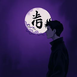 A dark and atmospheric illustration depicting the concept of temptation and whispering, symbolized by the figure of a shadowy, enigmatic entity representing "الشيطان" (the devil) whispering into the ear of a thoughtful, contemplative human figure