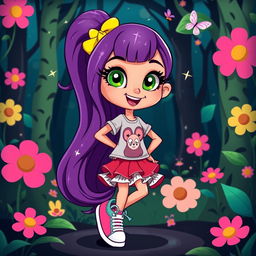 A vibrant cartoon girl character with a playful and adventurous personality
