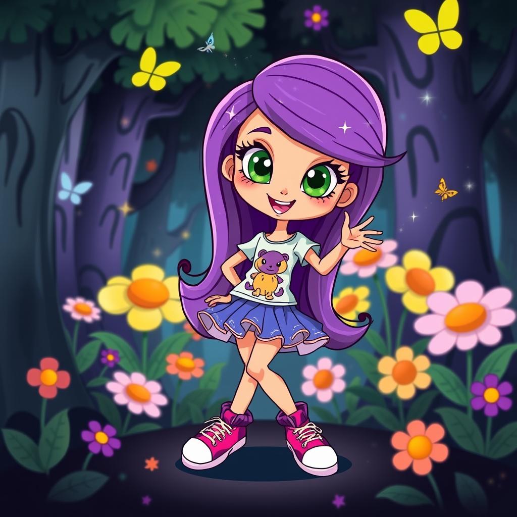 A vibrant cartoon girl character with a playful and adventurous personality