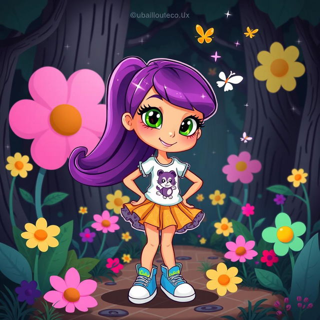 A vibrant cartoon girl character with a playful and adventurous personality