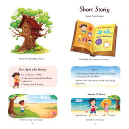 An enchanting illustrated collection of short stories, featuring a whimsical treehouse surrounded by lush greenery, symbolizing the story titled 'Rumah Pohon Bangkit'