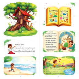 An enchanting illustrated collection of short stories, featuring a whimsical treehouse surrounded by lush greenery, symbolizing the story titled 'Rumah Pohon Bangkit'