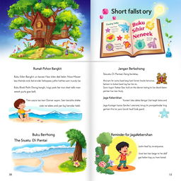 An enchanting illustrated collection of short stories, featuring a whimsical treehouse surrounded by lush greenery, symbolizing the story titled 'Rumah Pohon Bangkit'