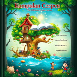 An enchanting cover design for a collection of short stories, titled 'Kumpulan Cerpen'