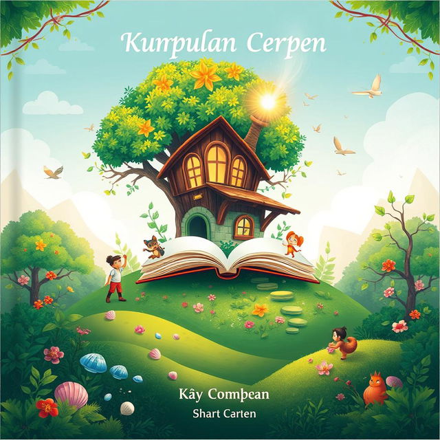 An enchanting cover design for a collection of short stories, titled 'Kumpulan Cerpen'