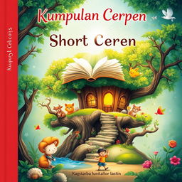 An enchanting cover design for a collection of short stories, titled 'Kumpulan Cerpen'
