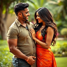 A busty Indian woman and an African man enjoying a romantic moment together