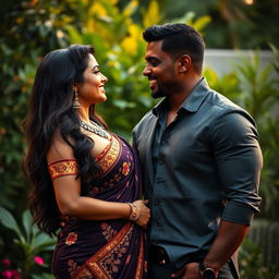 A busty Indian woman and an African man enjoying a romantic moment together