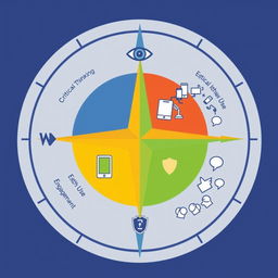 A graphic image of a compass design divided into four quadrants, each representing a key component of Media and Information Literacy