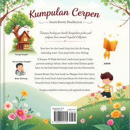 A beautifully designed back cover for a short story collection titled 'Kumpulan Cerpen'