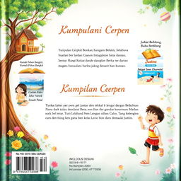 A beautifully designed back cover for a short story collection titled 'Kumpulan Cerpen'