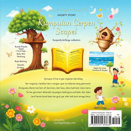A beautifully designed back cover for a short story collection titled 'Kumpulan Cerpen'