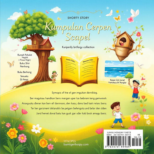 A beautifully designed back cover for a short story collection titled 'Kumpulan Cerpen'