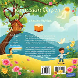 A beautifully designed back cover for a short story collection titled 'Kumpulan Cerpen'