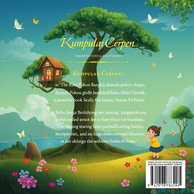 An elegant back cover design for a short story collection titled 'Kumpulan Cerpen'