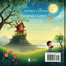 An elegant back cover design for a short story collection titled 'Kumpulan Cerpen'