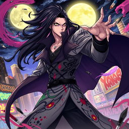 A powerful anime supervillain named Yazdan, depicted with striking features and a dramatic presence