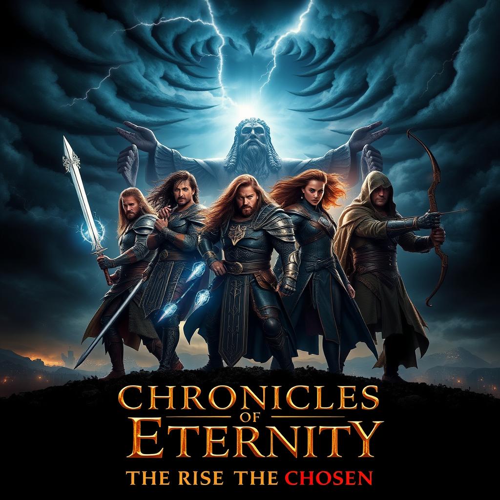 A dramatic film poster for 'Chronicles of Eternity: The Rise of the Chosen'