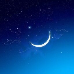 A captivating digital art representation of a vast starry night sky, featuring twinkling stars in various sizes, a glowing crescent moon, and subtle hints of nebula clouds in shades of deep blue and purple