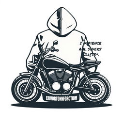 A stylish and modern logo design featuring a detailed silhouette of a motorcycle positioned in front of a hoodie