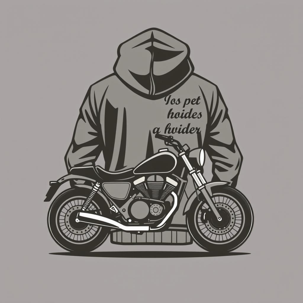 A stylish and modern logo design featuring a detailed silhouette of a motorcycle positioned in front of a hoodie