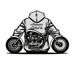 A stylish and modern logo design featuring a detailed silhouette of a motorcycle positioned in front of a hoodie