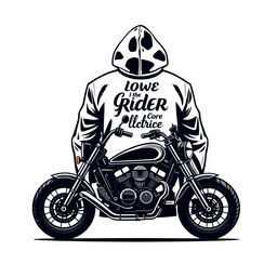 A stylish and modern logo design featuring a detailed silhouette of a motorcycle positioned in front of a hoodie