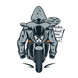 A stylish and modern logo design featuring a sleek motorcycle prominently displayed in the front, integrated with a cozy hoodie