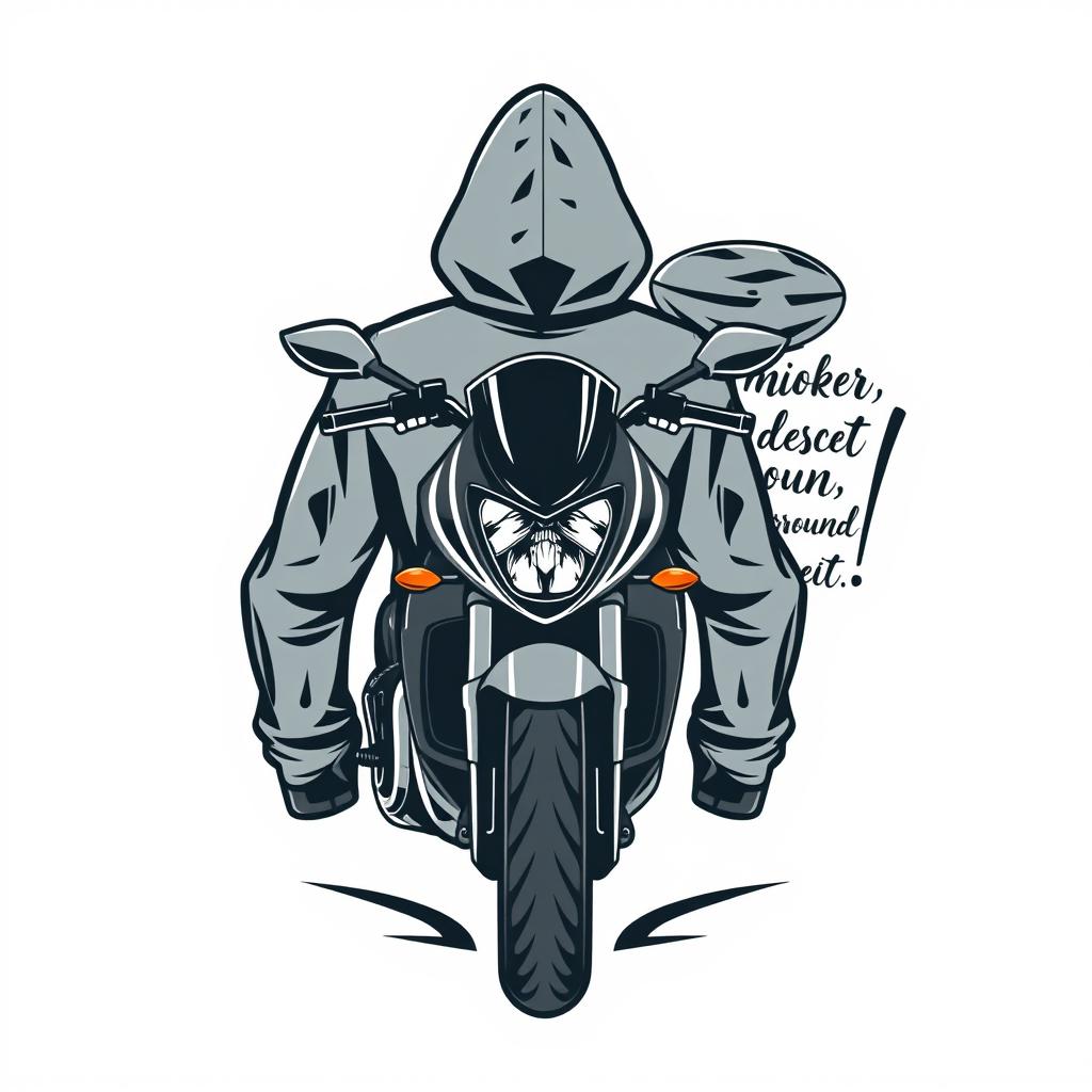 A stylish and modern logo design featuring a sleek motorcycle prominently displayed in the front, integrated with a cozy hoodie