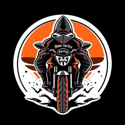 A stylish and modern logo design featuring a sleek motorcycle prominently displayed in the front, integrated with a cozy hoodie
