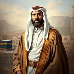 A majestic portrait of Sharif Hussein bin Ali, the King of the Arab Kingdom of Hejaz