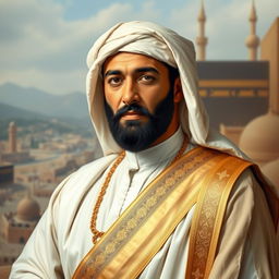 A majestic portrait of Sharif Hussein bin Ali, the King of the Arab Kingdom of Hejaz