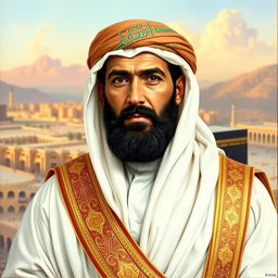 A majestic portrait of Sharif Hussein bin Ali, the King of the Arab Kingdom of Hejaz