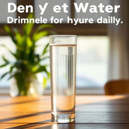 A serene and calming image of a tall glass of water filled to the brim, with a gentle condensation on the surface, sitting on a wooden table