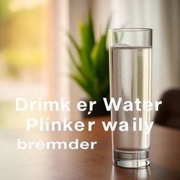 A serene and calming image of a tall glass of water filled to the brim, with a gentle condensation on the surface, sitting on a wooden table