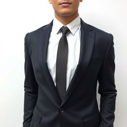 A person dressed in a professional outfit, complete with a tailored blazer and dress shirt