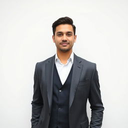 A person dressed in a professional outfit, complete with a tailored blazer and dress shirt