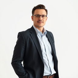 A person dressed in a professional outfit, complete with a tailored blazer and dress shirt