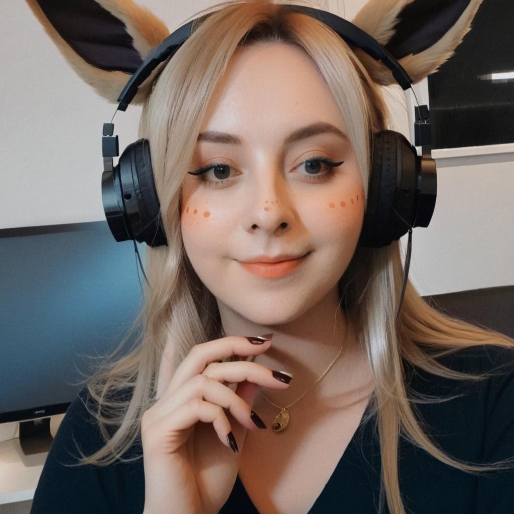 A blonde adult girl anime with Eevee as the picture