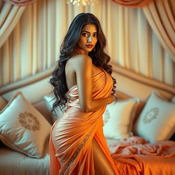 A sensual interpretation of an Indian woman embodying the 'bhabhi' trope, posed elegantly in a tasteful and artistic manner