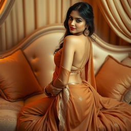 A sensual interpretation of an Indian woman embodying the 'bhabhi' trope, posed elegantly in a tasteful and artistic manner