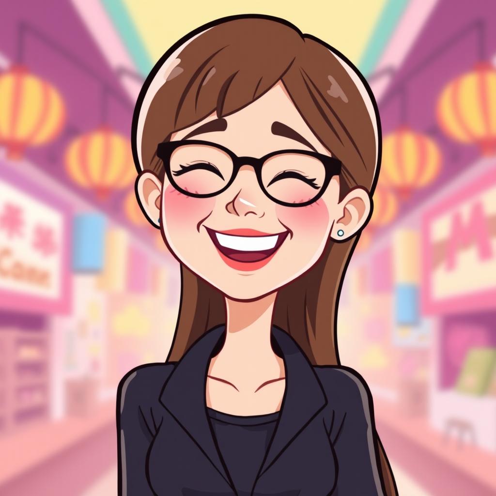 A cartoon vector illustration of a slim woman with a slightly Chinese appearance, featuring long, straight hair