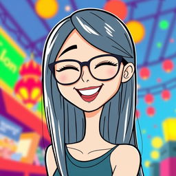 A cartoon vector illustration of a slim woman with a slightly Chinese appearance, featuring long, straight hair