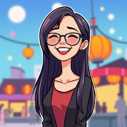 A cartoon vector illustration of a slim woman with a slightly Chinese appearance, featuring long, straight hair