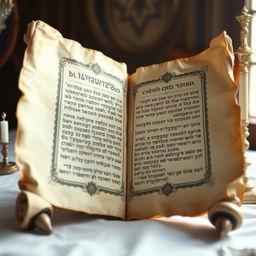 An artistic representation of the Torah, illustrated on a beautifully aged parchment