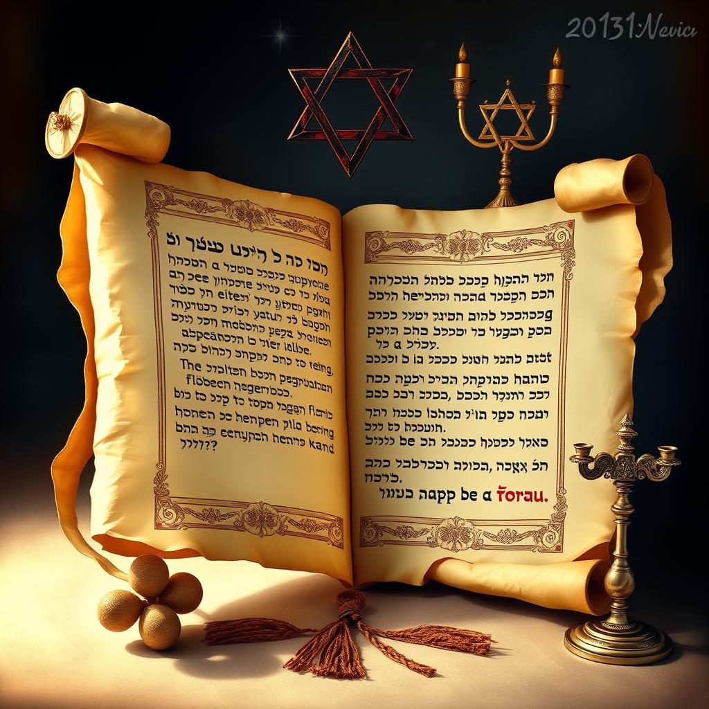 An artistic representation of the Torah, illustrated on a beautifully aged parchment