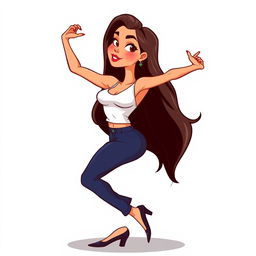 A cartoon vector illustration of a woman striking a weird and exaggerated pose, showcasing her body goals