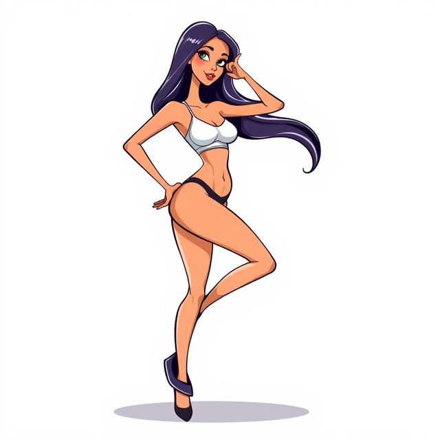 A cartoon vector illustration of a woman striking a weird and exaggerated pose, showcasing her body goals