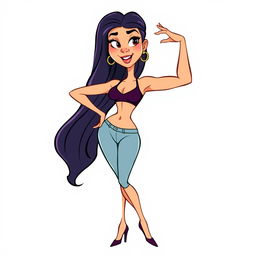A cartoon vector illustration of a woman striking a weird and exaggerated pose, showcasing her body goals